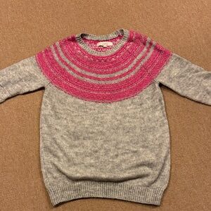 LOFT Gray and Pink Crew Neck Sweater